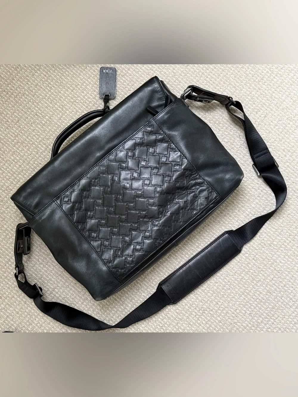 Tumi Black Leather Embossed Briefcase